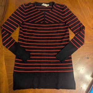 Tory Burch Navy Blue & Red Stripe 100% Merino Wool Sweater Women's XS